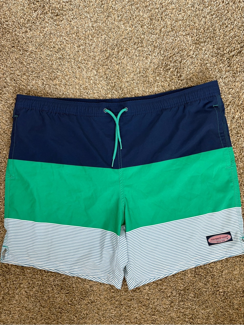Vineyard Vines Mens Swim Shorts Blue Nautical Striped Lined Trunks Size L